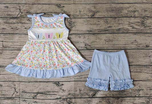 GSSO0732 pre-order baby girl clothes Bow flower floral sleeveless shorts suit