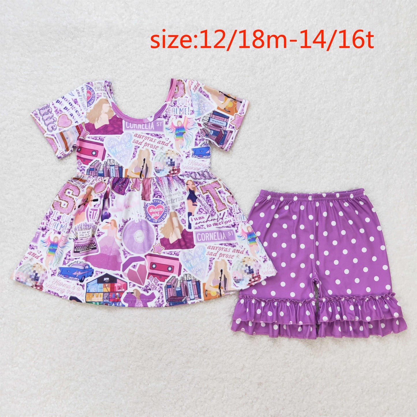 rts no moq GSSO0897 Taylor Swift purple short-sleeved shorts set