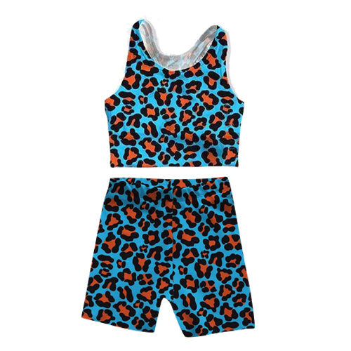 GSSO0901  navy blue leopard top and swim trunks suit