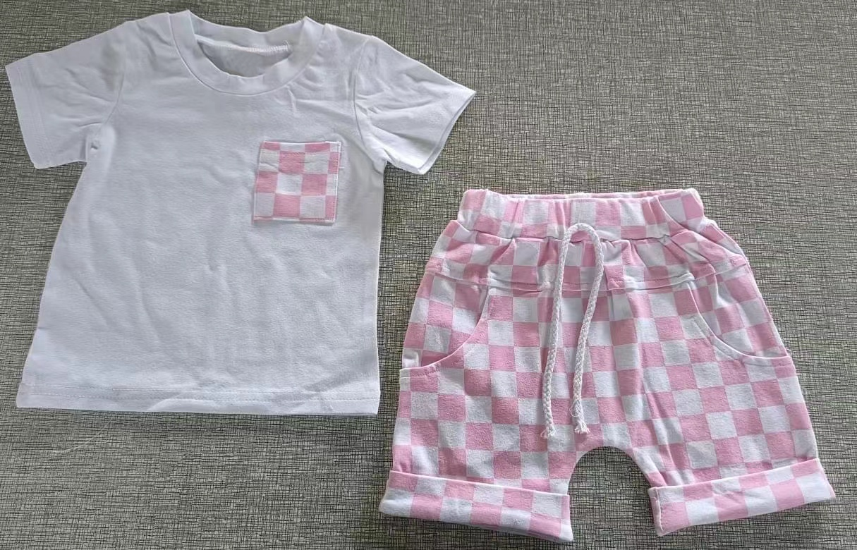 GSSO0920 pre-order baby girl clothes pink gingham toddler girl summer outfit