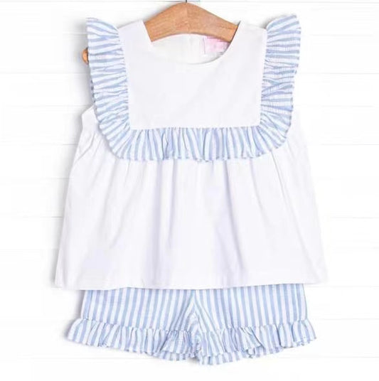 GSSO0926 pre-order baby girl clothes blue stripes toddler girl summer outfit