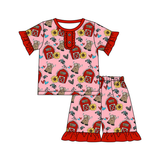 GSSO0932 pre-order baby girl clothes farm cow summer pajamas outfit