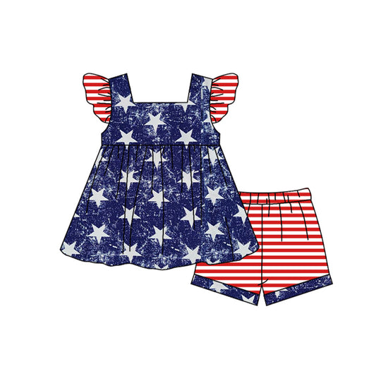 GSSO0941 pre-order baby girl clothes stars fly sleeve summer outfit
