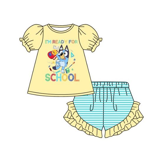 GSSO0943 pre-order baby girl clothes back to school bluey puff sleeve summer outfit