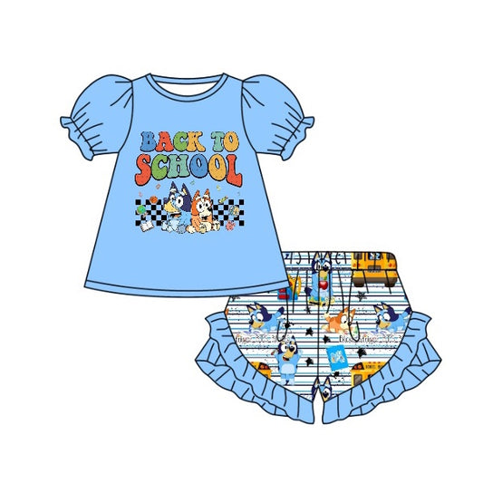 GSSO0944 pre-order baby girl clothes back to school bluey puff sleeve summer outfit