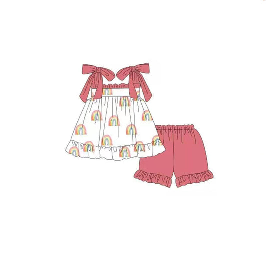 GSSO0989 pre-order baby girl clothes rainbow suspender shorts summer outfit