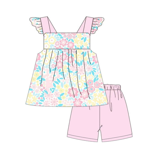 GSSO0991 pre-order baby girl clothes floral light pink shorts summer outfit