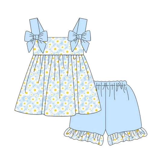 GSSO0993 pre-order baby girl clothes floral light blue shorts summer outfit