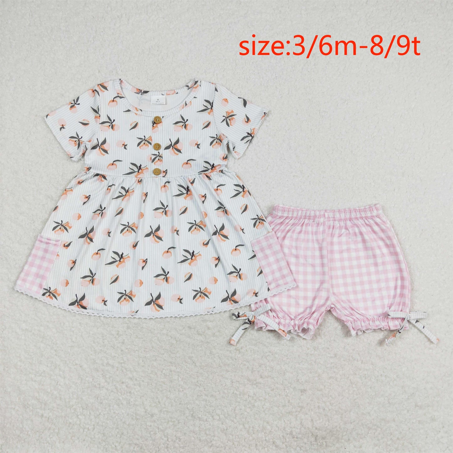 rts no moq GSSO1000 Fruity orange striped short-sleeved pink plaid shorts suit