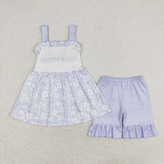 rts no moq GSSO1069 daddy's girl blue floral lace sleeveless shorts set