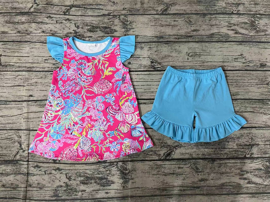 GSSO1086 pre-order baby girl clothes Starfish shell rose red short-sleeved summer outfit