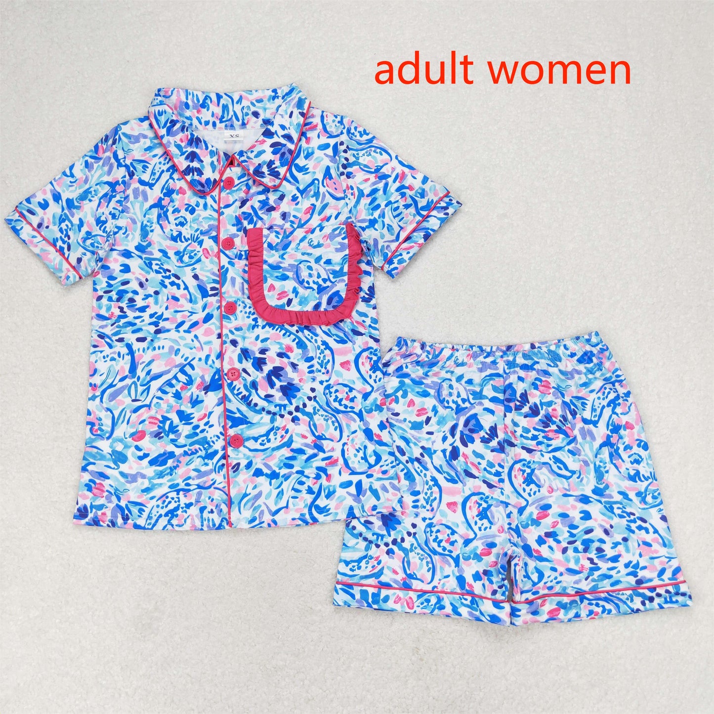 rts no moq GSSO1097 Adult women turtle deep sea pattern rose red lace short-sleeved shorts pajama set