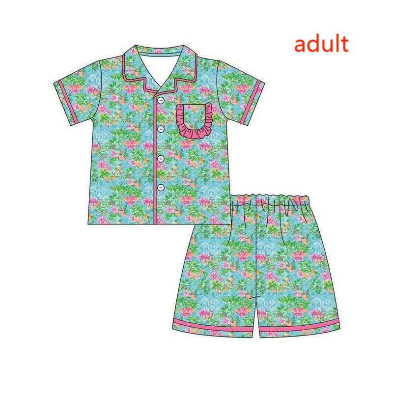 GSSO1166 Adult women's floral rose red lace short-sleeved shorts pajama set