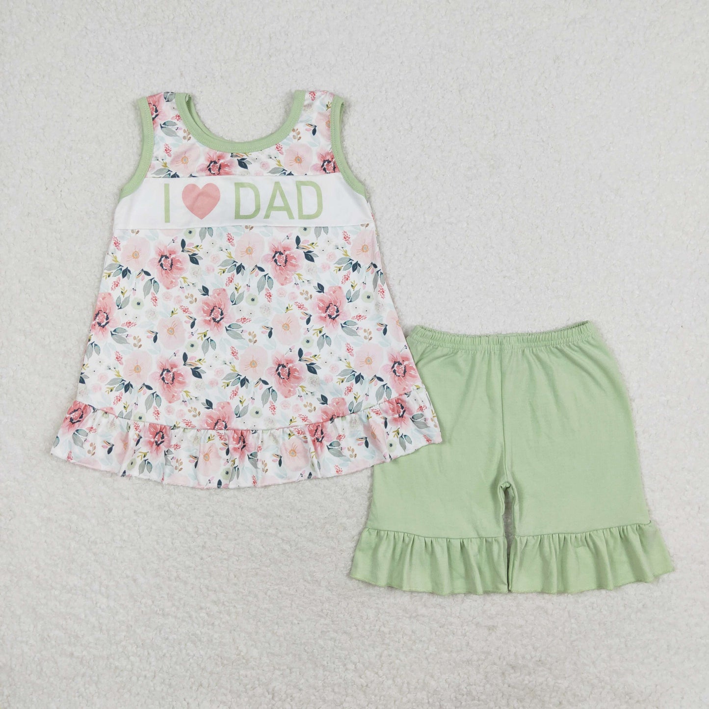 rts no moq GSSO1178 I love dad flower light green bow sleeveless shorts suit