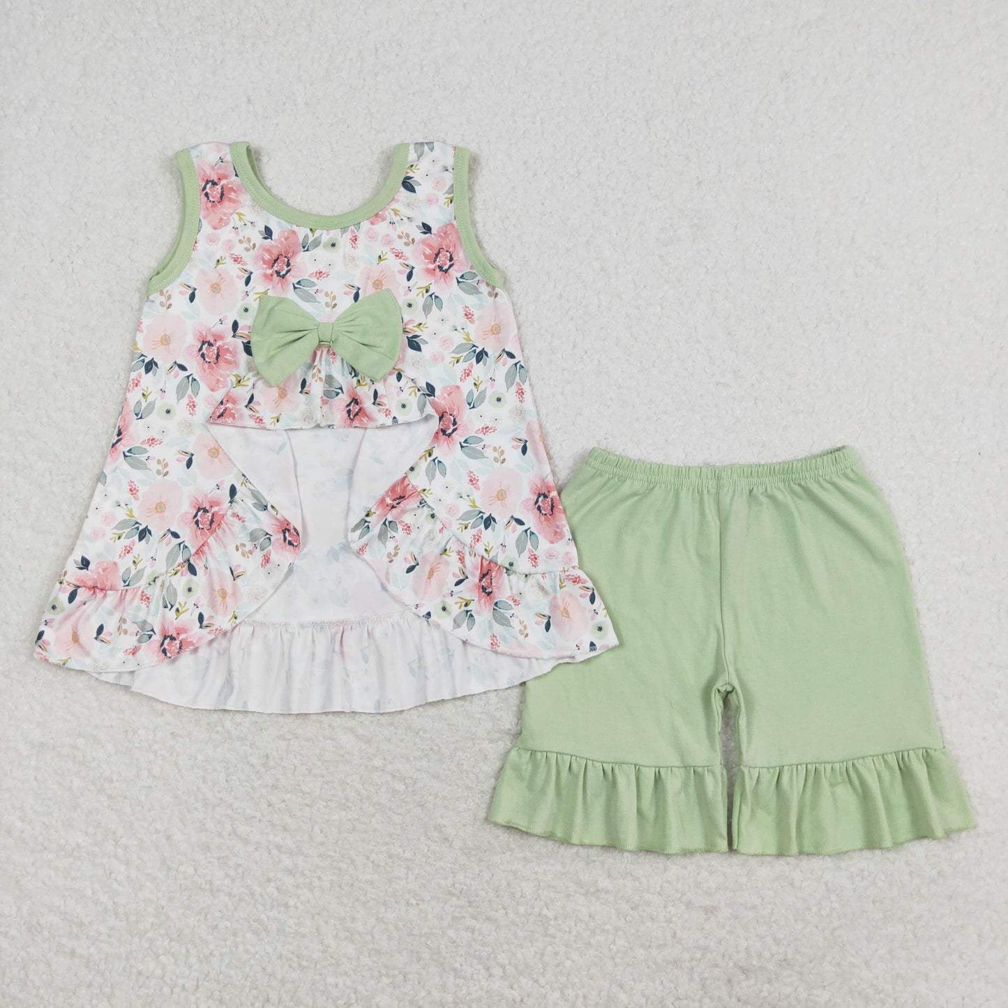 rts no moq GSSO1178 I love dad flower light green bow sleeveless shorts suit