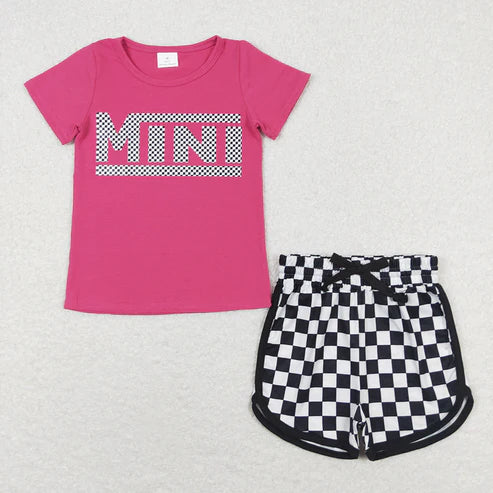 RTS NO MOQ Mommy And Me Adult Baby Girls Mini Pink Checkered Shirt And Shorts Outfit Set for Matching Mother Daughter Clothing