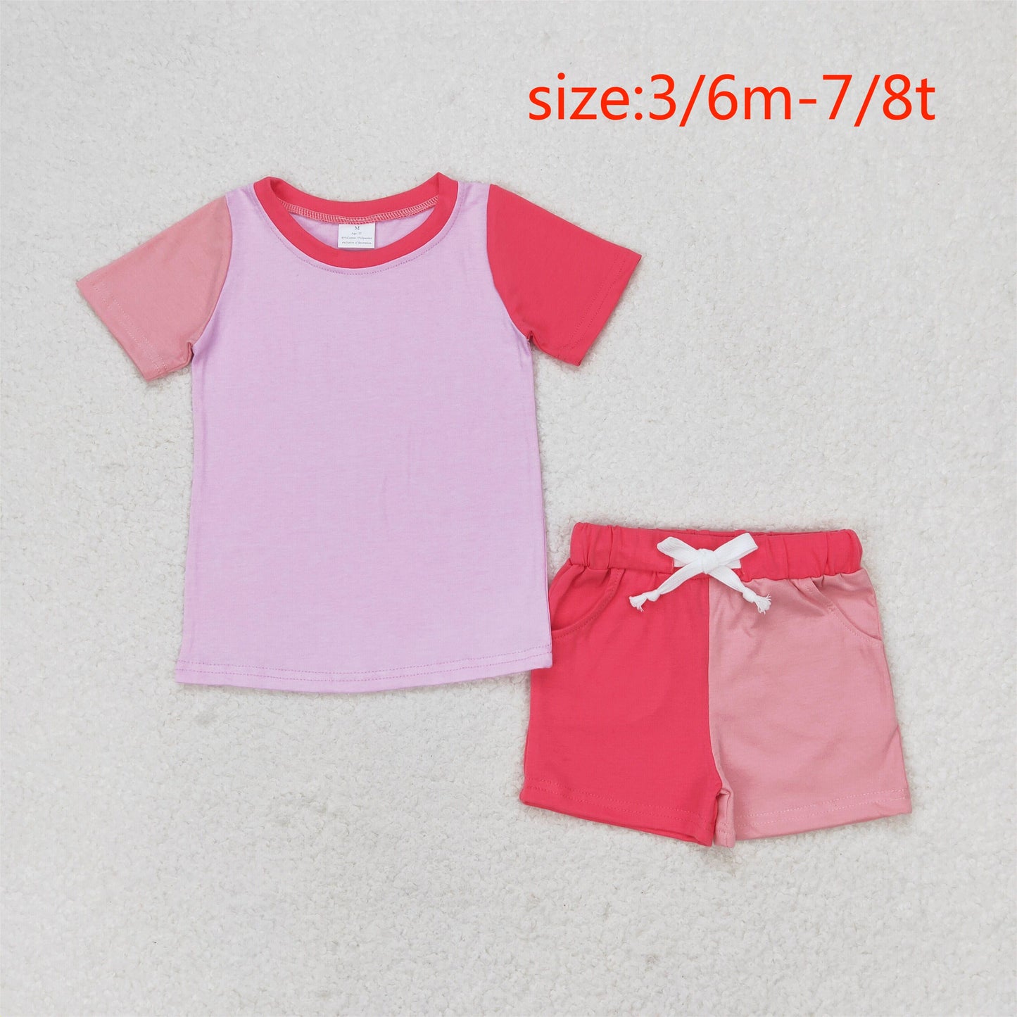 rts no moq GSSO1269 Pink contrast stitching short sleeves shorts set