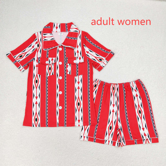 rts no moq GSSO1283 Adult female geometric red short sleeve shorts pajama set