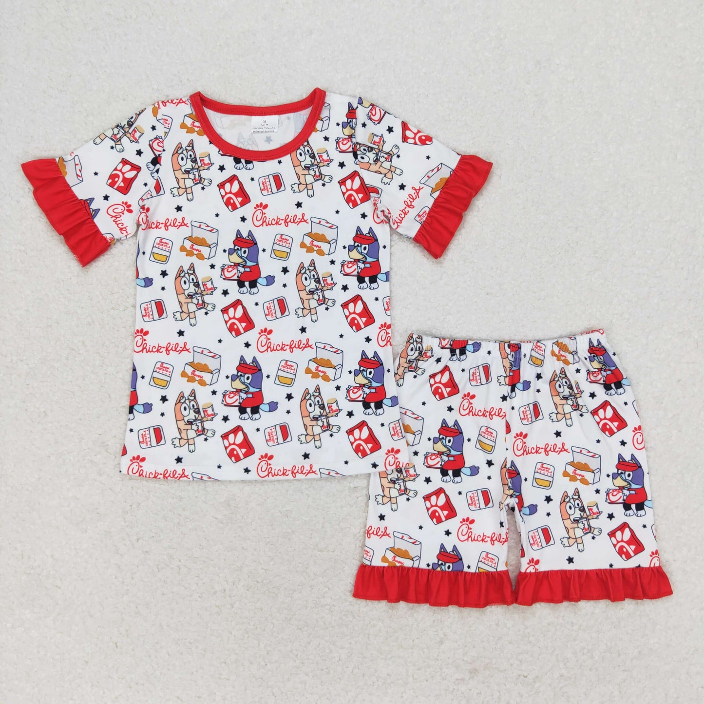 rts no moq GSSO1292 bluey chick fried chicken star red and white lace short-sleeved shorts