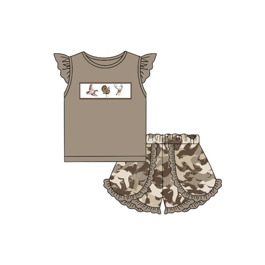 GSSO1295 pre-order baby girl clothes hunting camouflage toddler girl summer outfit