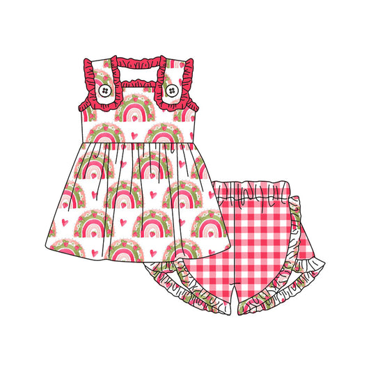 no moq GSSO1469 PRE-ORDER baby girl clothes rainbow pink sleeveless shorts set-2024.10.10