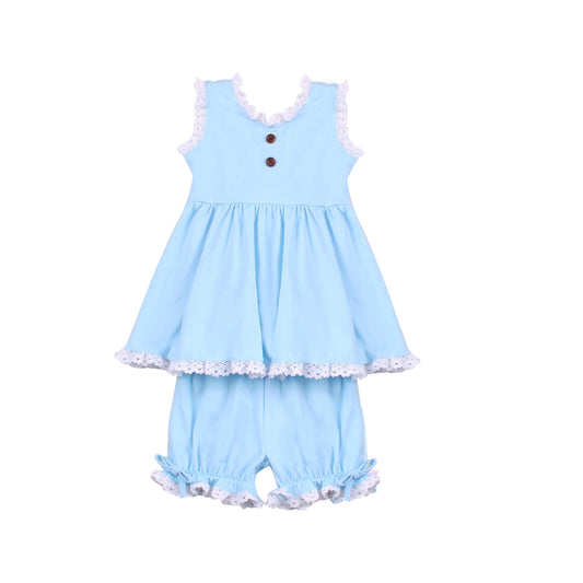 no moq GSSO1470 PRE-ORDER baby girls clothes blue sleeveless shorts set-2024.10.11