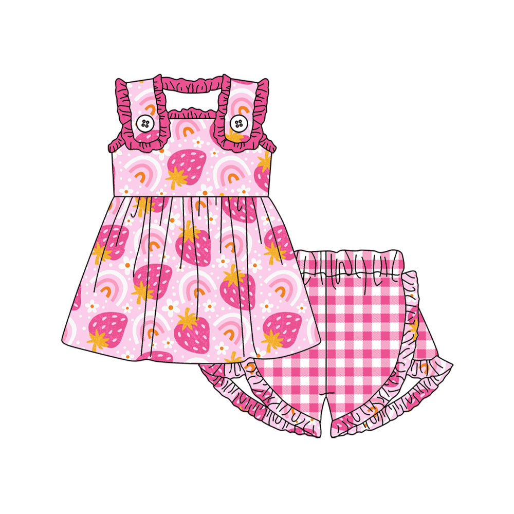 no moq GSSO1473 PRE-ORDER baby girls clothes strawberry pink sleeveless shorts set-2024.10.11