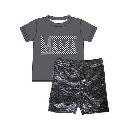 no moq GSSO1482 pre-order Adult women MAMA dark gray short sleeve short set-2024.10.18