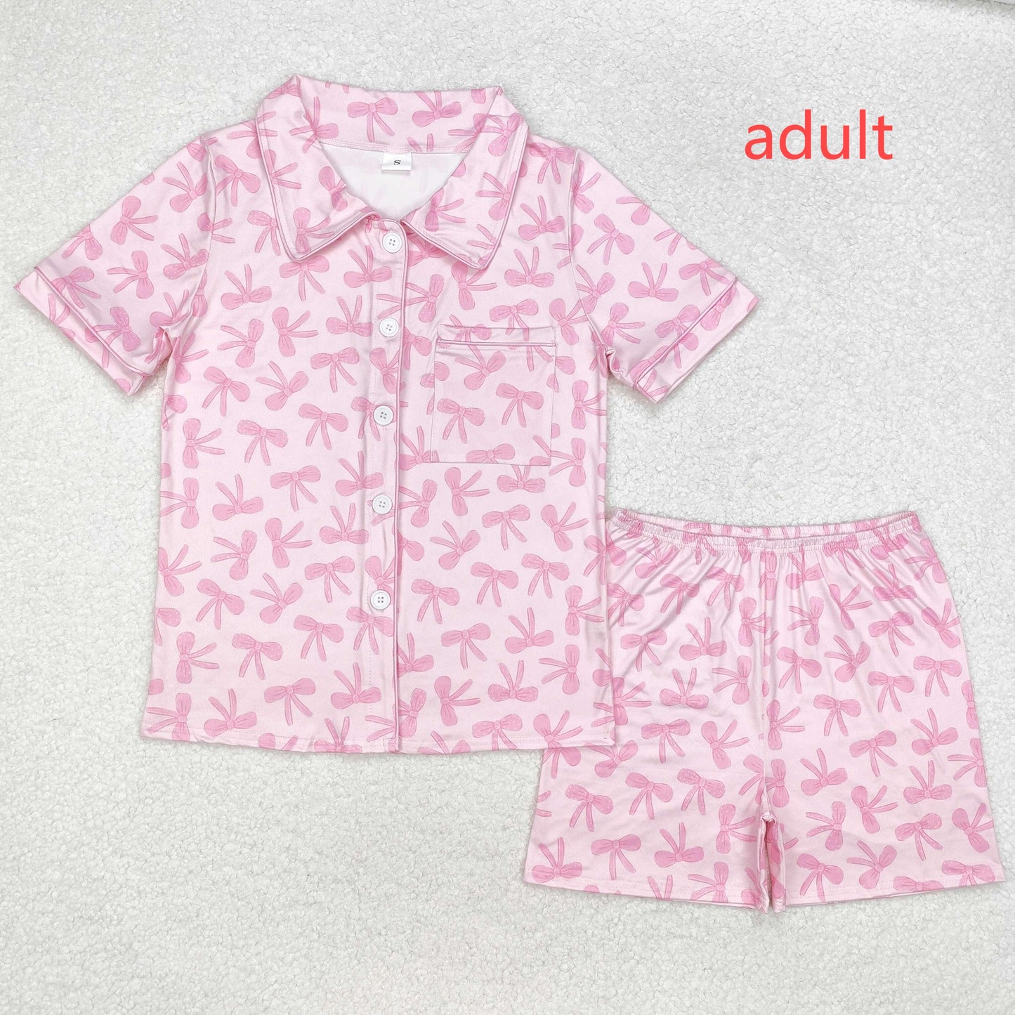 RTS NO MOQ Adult Girls Button Short Sleeve Shorts Pajama Set: Leopard & Geometric Stripes