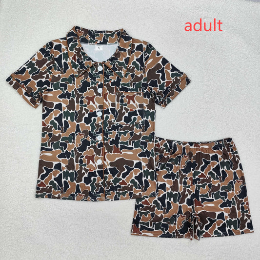 RTS NO MOQ ETA 5/7days arrived GSSO1538 Adult female camouflage beige short-sleeved shorts pajama set