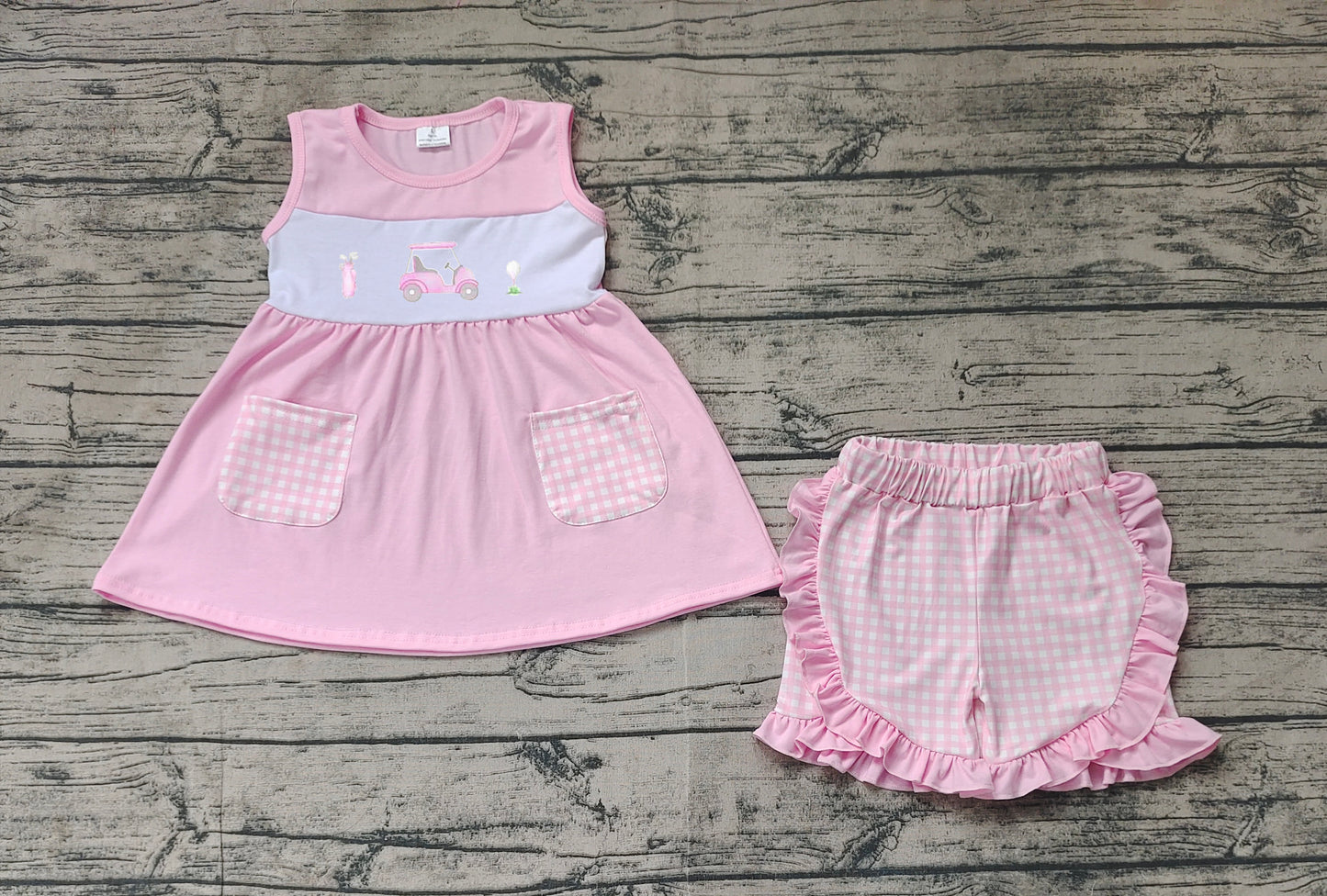 no moq GSSO1552 PRE-ORDER baby girl clothes embroidery easter pink sleeveless shorts set