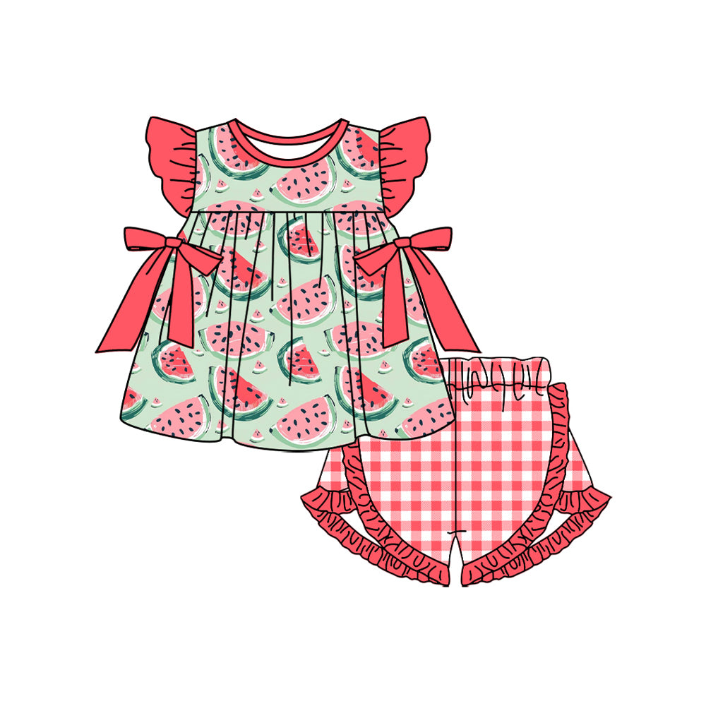 no moq GSSO1561 PRE-ORDER baby girl clothes watermelon flying sleeve shorts set-2024.11.5