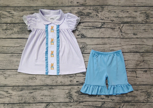 no moq GSSO1583 PRE-ORDER baby girl clothes embroidery short sleeve shorts set