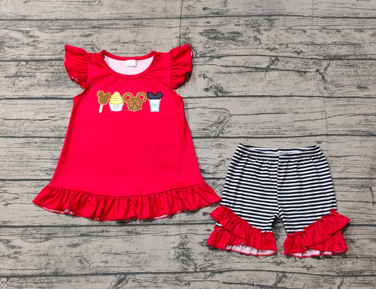 no moq GSSO1616 PRE-ORDER baby girl clothes mickey head red short sleeve shorts set