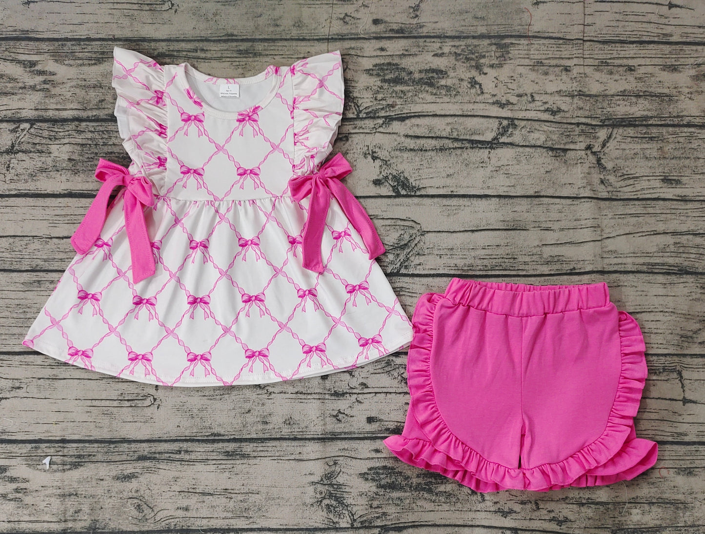 no moq GSSO1620 PRE-ORDER baby girl clothes bow pink sleeveless shorts set