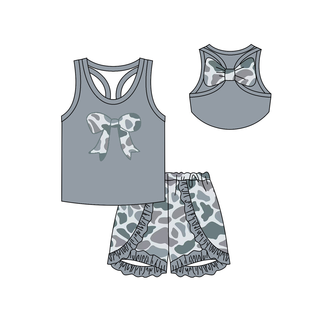 no moq GSSO1623 PRE-ORDER baby girl clothes bow camouflage sleeveless shorts set-2024.11.15