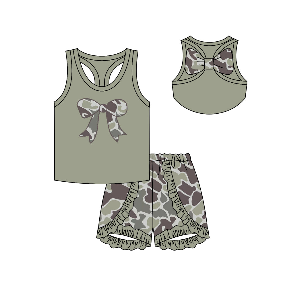 no moq GSSO1624 PRE-ORDER baby girl clothes bow camouflage sleeveless shorts set-2024.11.15