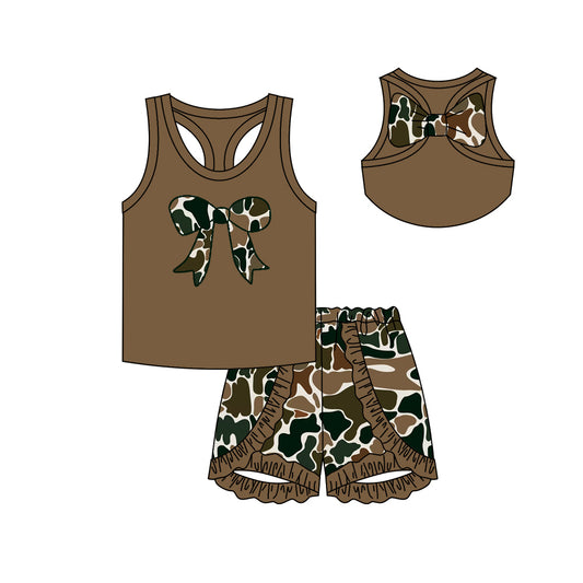 no moq GSSO1625 PRE-ORDER baby girl clothes bow camouflage sleeveless shorts set-2024.11.15