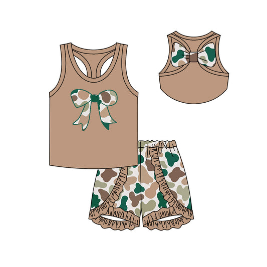 no moq GSSO1626 PRE-ORDER baby girl clothes bow camouflage sleeveless shorts set-2024.11.15