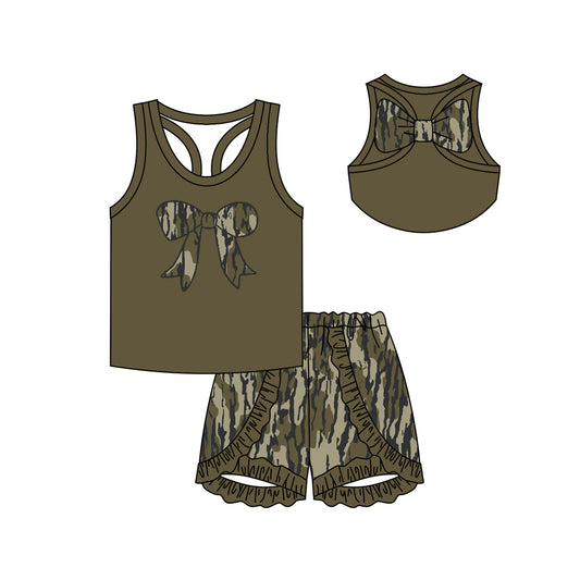 no moq GSSO1627 PRE-ORDER baby girl clothes bow camouflage sleeveless shorts set-2024.11.15