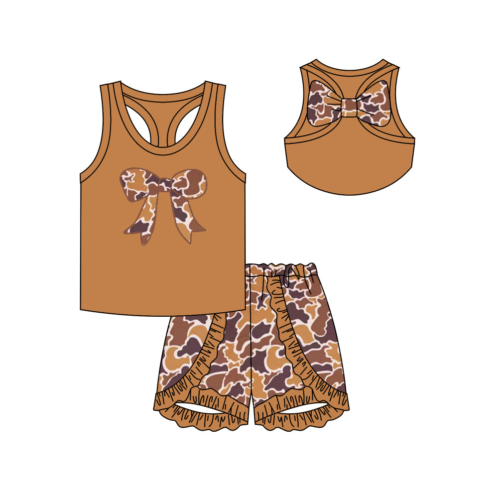 no moq GSSO1628 PRE-ORDER baby girl clothes bow camouflage sleeveless shorts set-2024.11.15