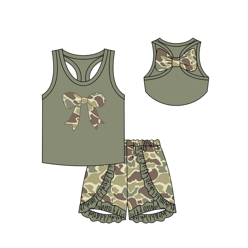 no moq GSSO1629 PRE-ORDER baby girl clothes bow camouflage sleeveless shorts set-2024.11.15