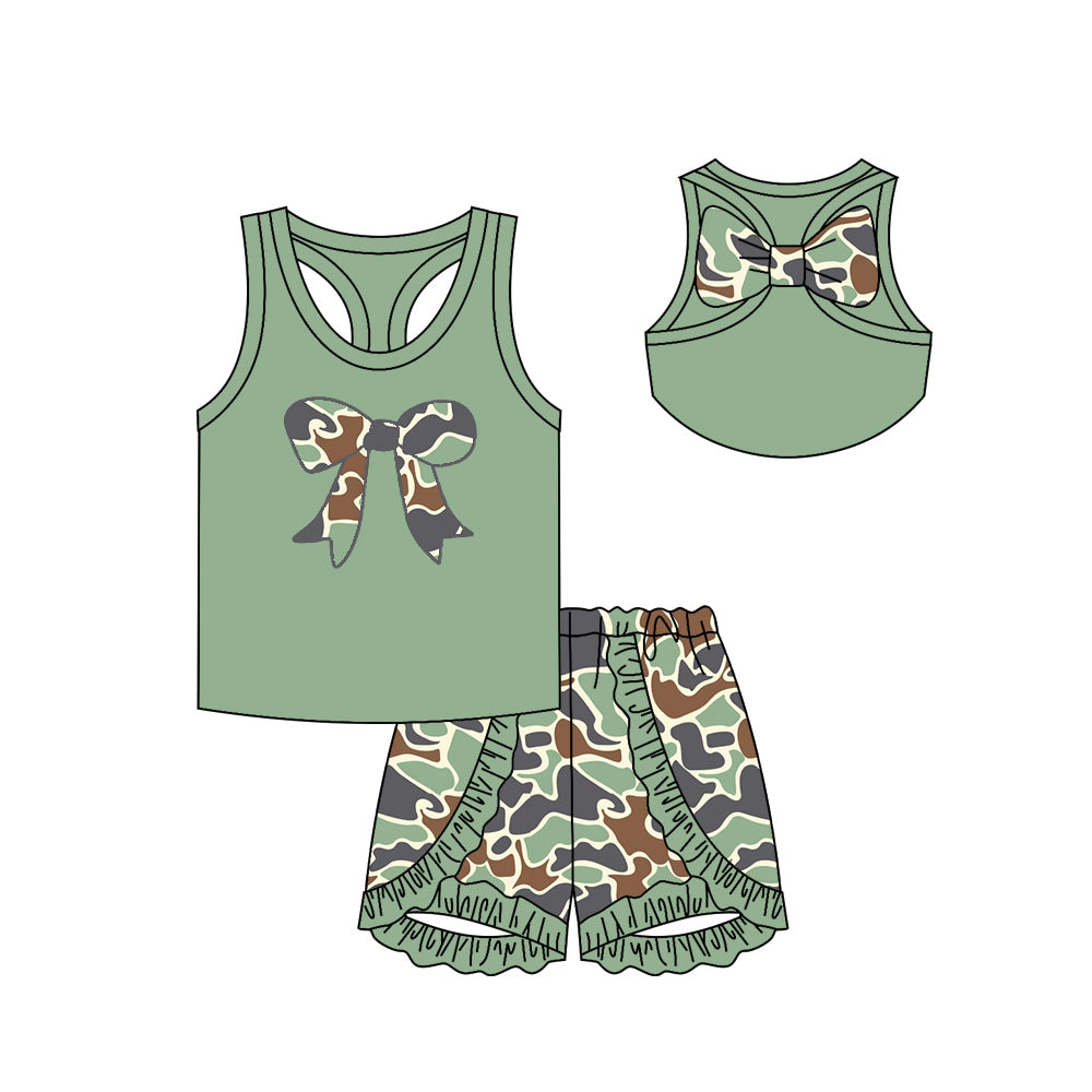 no moq GSSO1630 PRE-ORDER baby girl clothes bow camouflage sleeveless shorts set-2024.11.15