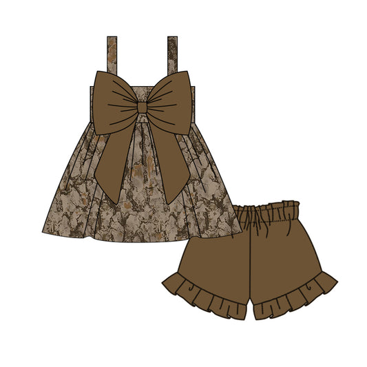 no moq GSSO1633 PRE-ORDER baby girl clothes camouflage bow suspender shorts set-2024.11.18