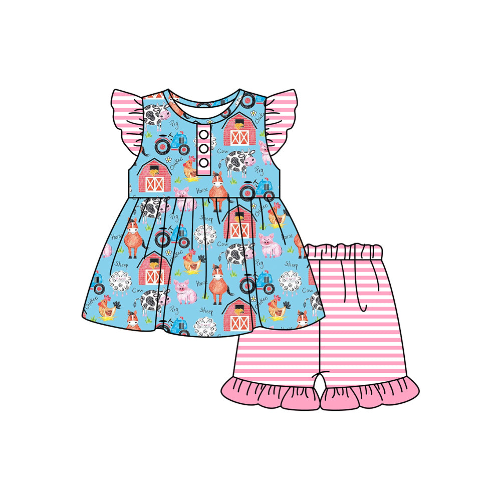 no moq GSSO1634 PRE-ORDER baby girl clothes farm flying sleeve shorts set-2024.11.18