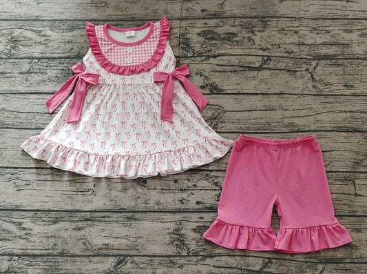 no moq GSSO1639 PRE-ORDER baby girl clothes bow sleeveless shorts set