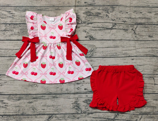 no moq GSSO1640 PRE-ORDER baby girl clothes strawberry sleeveless shorts set