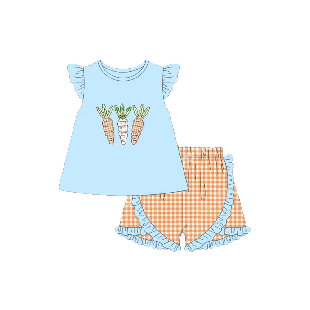 no moq GSSO1647 PRE-ORDER baby girl clothes easter blue flying sleeve shorts set-2024.11.20