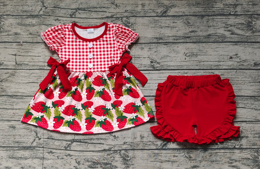 no moq GSSO1648 pre-order baby girls clothes strawberry red short sleeve sets