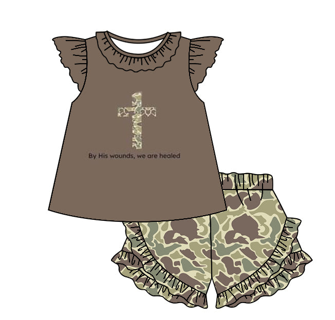 no moq GSSO1650 pre-order baby girls clothes easter camouflage flying sleeve sets-2024.11.21